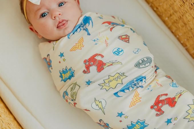Copper Pearl Swaddle Blankets for Newborns | Soft Stretchy Receiving Blankets for Boys and Girls | Large 46 x 46 Inch Baby Blankets | Lightweight and Breathable Swaddles | Justice League