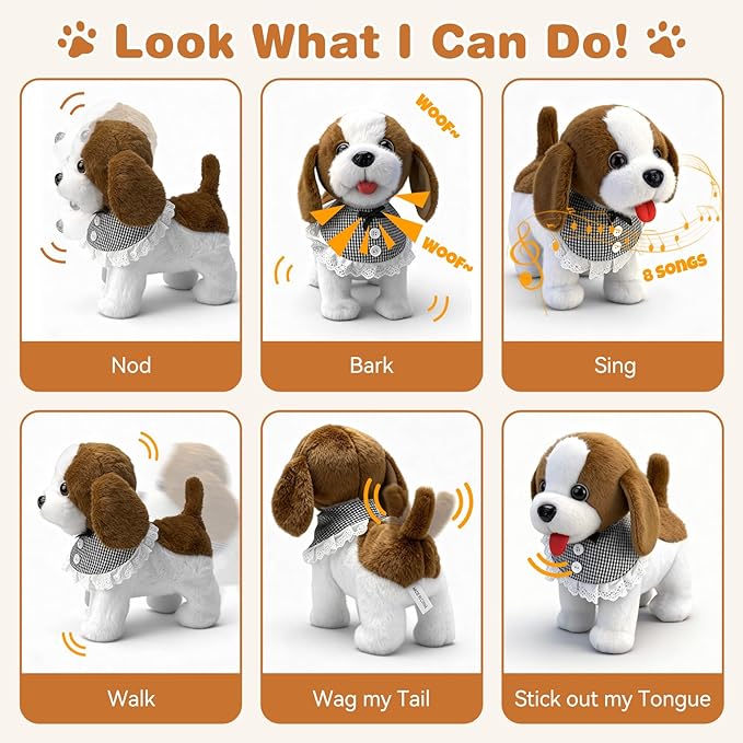 Talkfun Interactive Plush Puppy Toys for 1,2,3 Year Old Boy Girl Gifts, Musical Walking Dog with Leash, Realistic Pet Play Toy for Toddlers 1?? Age, Soft Stuffed Electronic Puppy with Accessories