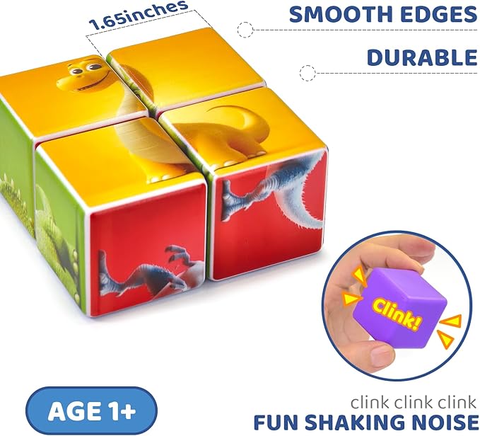 Pairez Toys Magnetic Blocks for Toddlers, Dinosaur Toys Puzzle Cubes for Kids, Sensory Toys for Kids Ages 1-3 Year Old Boys & Girls, 6 Dinosaur Building Ideas