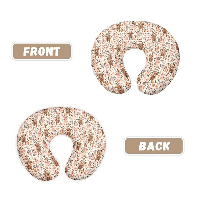Highland Cattle Nursing Pillow Covers for Baby Girl Boy Nursing Pillowcase Fits The Original Support Pillow Cover Flower Breastfeeding Pillow Slipcovers for Infant Breast Feeding Pillowcase