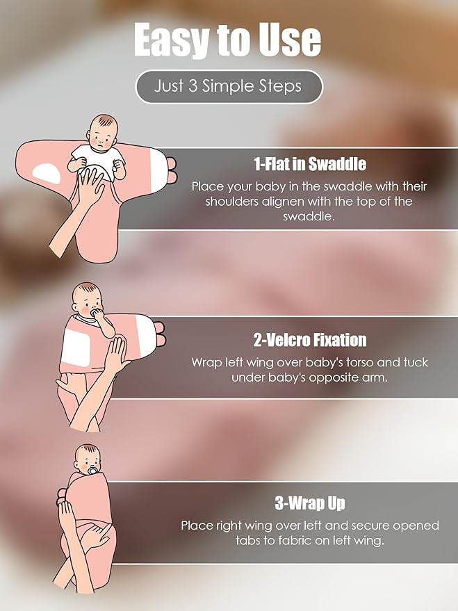 Newborn Swaddle Blanket Wrap 0-6 Months (3-Pack) - Adjustable Infant Sleep Sack, 100% Cotton Anti-Startle Soothing Sack, Soft Breathable Nursery Bedding - Dusty Rose + Pearl + Mauve