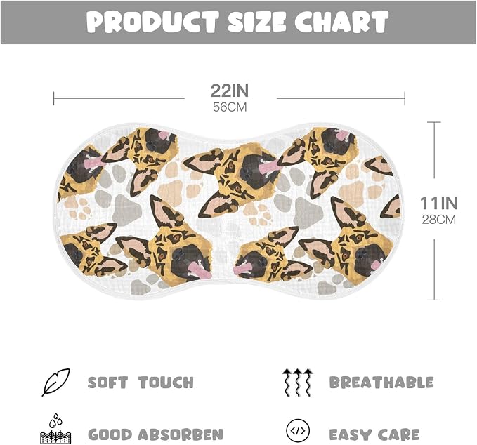 Muslin Burp Cloths for Baby Boys and Girls - 4-Pack Ultra Absorbent German Shepherd Dog Muslin Washcloths, Newborn Towel, Milk Spit Up Rags, Burp Cloth Bib for Unisex, 22 x 11 Inch