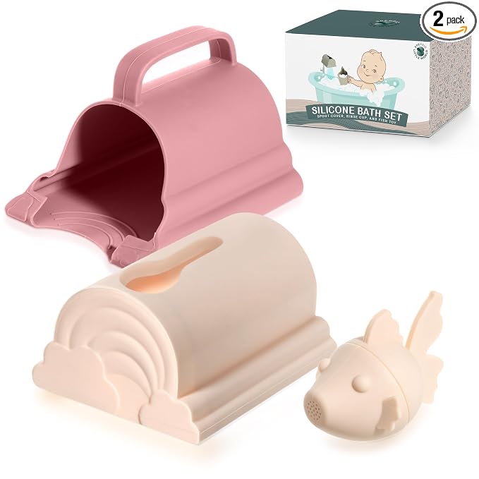 Bath Spout Cover & Baby Bath Rinse Cup Set- Soft Silicone Bathtub Faucet Safety Guard for Kids & Baby Bath Rinse Cup, 100% Food Grade Silicone