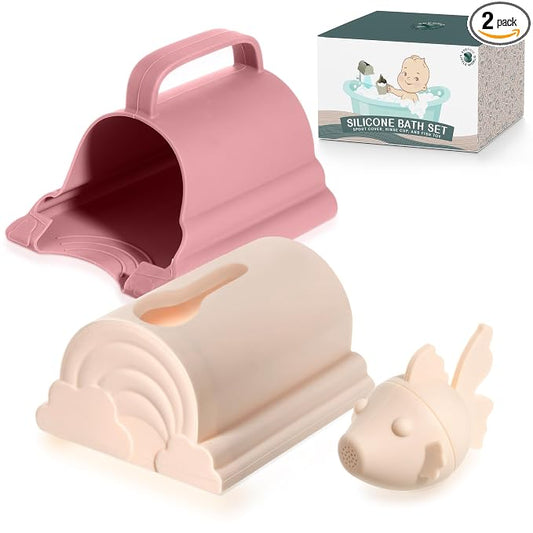 Bath Spout Cover & Baby Bath Rinse Cup Set- Soft Silicone Bathtub Faucet Safety Guard for Kids & Baby Bath Rinse Cup, 100% Food Grade Silicone