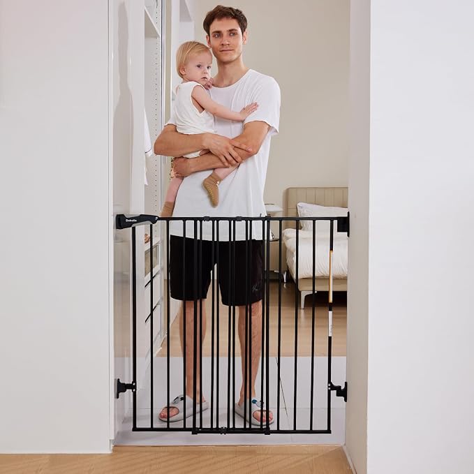 Babelio Baby Gate for Stairs & Doorways, 26-43" W 34" H Extra Tall| No Bottom Bar| Easy Installation| One-handed Operation| Auto-close| Hardware Mount (Drill Needed) Safety Dog/Pet Gate Indoor (Black)