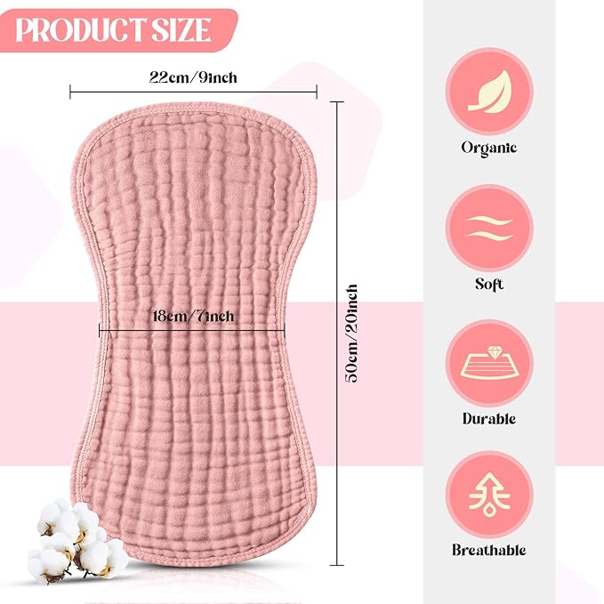 Frienda 8-Pack Muslin Burp Cloths for Baby Girl, 20''x 10" Large Absorbent Cotton Burp Rags, 6-Layer Soft Pink Washcloths for Spit up Drool, Newborn Must-Haves Essential, Baby Shower Registry Gifts