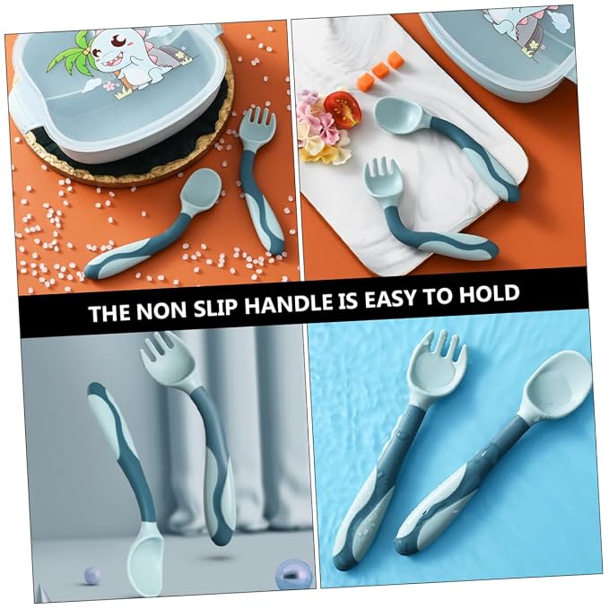 Cabilock 2 Sets Flexible Utensils Silicone Spoons and Forks with Bendable Design Lightweight Soft Weaning Cutlery for Easy Grip and Scoop Portable for Travel and Home Use