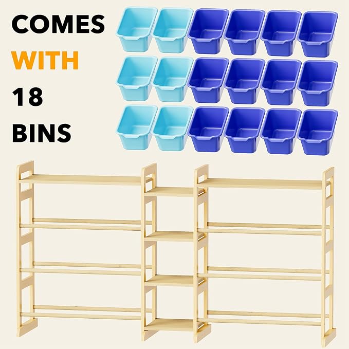 SpaceAid Large Toy Storage Organizer with 6 Shelves and 18 Bins, Book Shelf Organizers Storage Bookshelf, Kids Bin Shelf Box Bookcase for Bedroom Playroom Organization Room Decor, Blue and Navy Blue