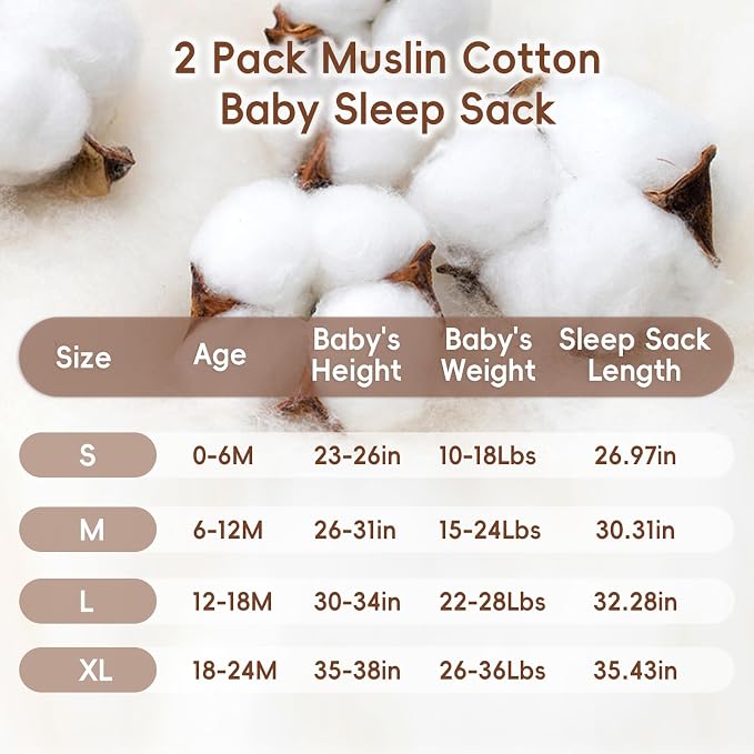 david's kids Muslin Cotton Baby Sleep Sack 12-18 Months, 2 Pack 100% Cotton Sleep Sack for Summer, TOG 0.5 Baby Wearable Blankets with 2-Way Zipper, Soft Sleep Sacks for Newborn, Rabbit & Floral