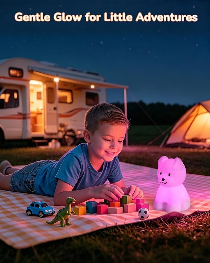 Night Light for Kids, LED Puppy Squishy Animal Lamp for Baby, Soft Silicone Dimmable Bedside Touch Light with Timer, Battery Rechargeable Nightlight Boys Gifts Toddler Room Decor