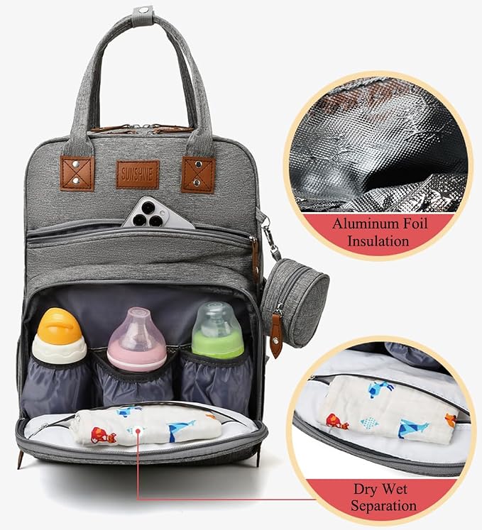 Diaper Bag Backpack, Multifunction Travel Back Pack Maternity Baby Nappy Bag Anti-Water Changing Bags Baby Bag Large Capacity Stylish (Black)