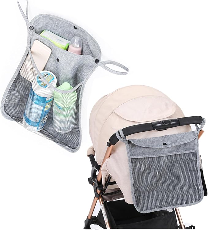 Universal Baby Stroller Organizer for Uppababy, Nuna, Britax, Doona Strollers, Stroller Mesh Bag, Adjustable Stroller Storage Caddy Accessories. (Grey)