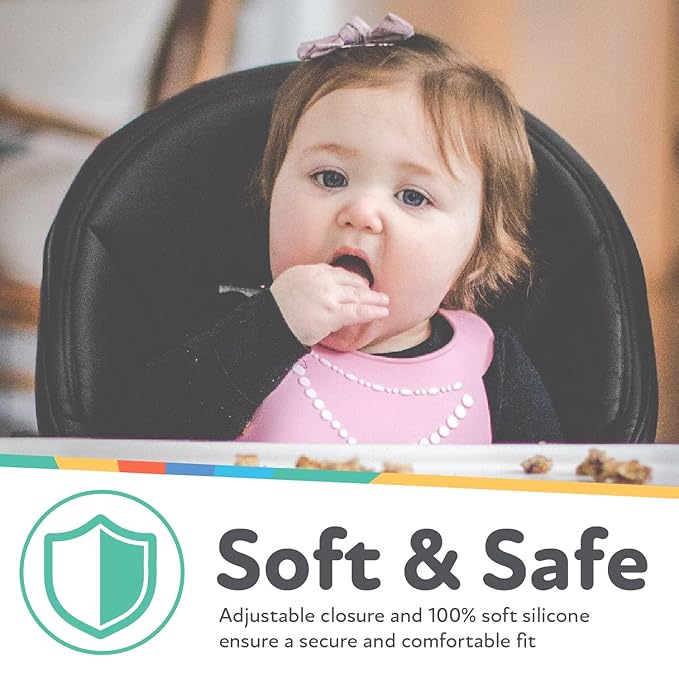 Nuby 3D Soft Silicone Baby Bib with Scoop - Silicone Bib for Toddlers and Babies 6+ Months - Suspenders and Bow Tie