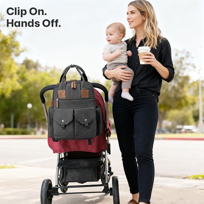 JSTPRO Diaper Bag Backpack - Large Diaper Bag with Portable Changing Pad as Baby Shower Gifts, Lightweight Waterproof Unisex Travel Baby Bag with 4 Insulated Pockets and Stroller Buckles, Black