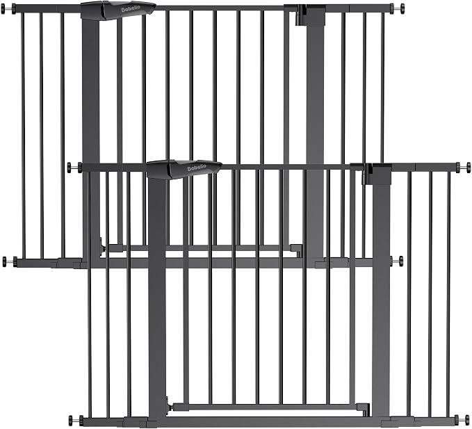 Babelio Baby Gate for Doorways and Stairs, 29-48" Auto Close Dog Gate PressGuard P7, Easy-Install Pressure Mounted Satey Door, No Drilling Safety Gate for Child and Pets, 2 Pack, Black