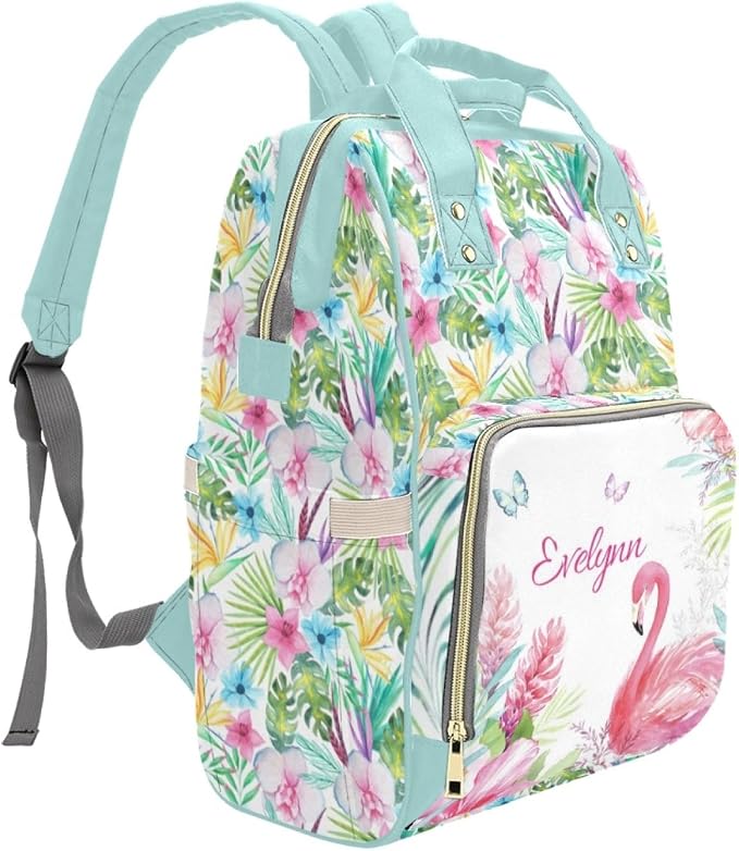 Custom Diaper Bag Personalized Flamingo Casual Nursing Mommy Daypack with Insulated Pocket Customized Cute Diaper Bag Backpack with Name or Holiday Travel