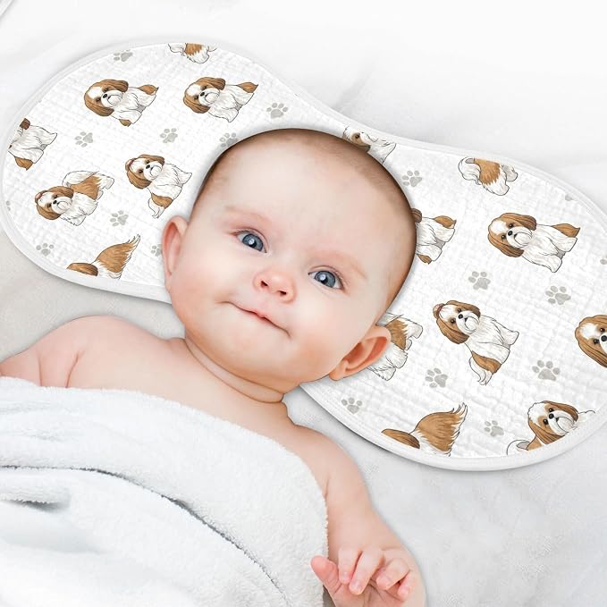 4 Pack Muslin Burp Cloths Shih Tzu Dogs White Cotton Baby Burp Cloths Absorbent Soft Burping Cloth Washcloths for Newborn Boys Girls 22x11 Inch