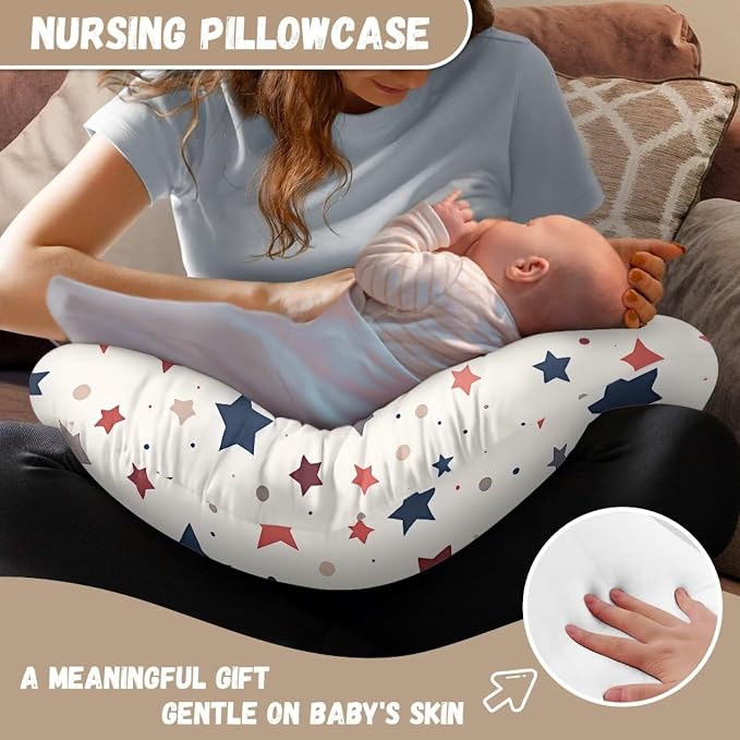 Multi Colorful Stars Baby Nursing Pillow Cover Slipcover for Breastfeeding Pillows, Soft and Stretchy Safely Breastfeeding Pillow Cover Breathable and Washable