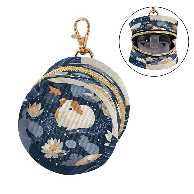 Pacifier Holder with Clip Pacifier Case for Diaper Bag Round Baby Pacifier Pouch Box Bag Portable Guinea Pigs Lotus Flowers Water Blue