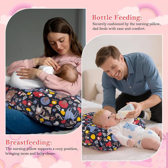 Nursing Pillow - Breastfeeding Pillow with Breathable Filling & Removable Cover, Ergonomic Support for Breastfeeding & Bottle (Sika Deer,0-12 Months)