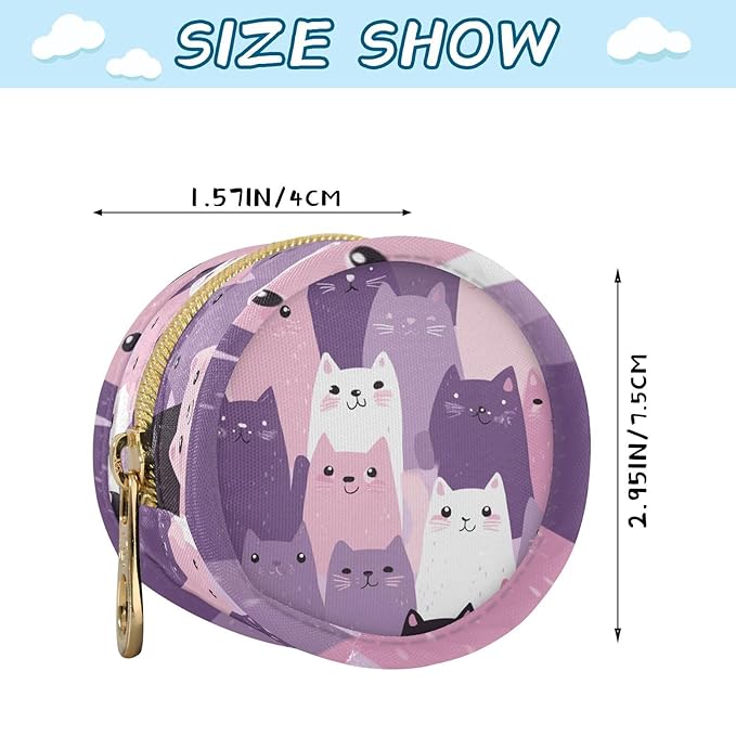 Pacifier Holder with Clip Pacifier Case for Diaper Bag Round Baby Pacifier Pouch Box Bag Portable Pink and Purple Cats