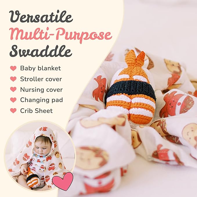 The Wee Bean Organic Cotton and Bamboo Rayon Muslin Swaddle Blankets, Set of X (Takoyaki)