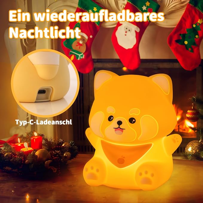 Rytinazzz Silicone Night Light for Kids, 50H Long Battery Red Panda Lamp, Cozy Gift Light for Kids, Soft Dimmable Bedside Light, Rechargeable Tap Control