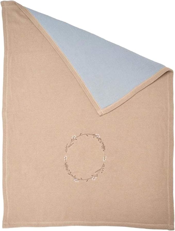 MON AMI 40-Inch Wreath Embroidered Double-Sided Blanket | 100% Cotton Brown Throw with Crinkle Muslin Backing | Soft, Lightweight & Machine Washable | Nursery & Gift Essential