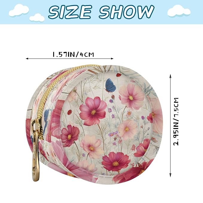 Pacifier Holder with Clip Pacifier Case for Diaper Bag Round Baby Pacifier Pouch Box Bag Portable Spring Laybugs Butterfly Cosmos Beige