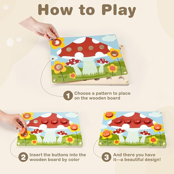 Joyreal Montessori Toys for 2 Year Old, Wooden Button Art Toys for 2 3 4 Year Old Girls Boy Birthday Gifts, Color Matching Puzzle Pegboard Button Game for Learning Educational Toys for Toddlers 2-4