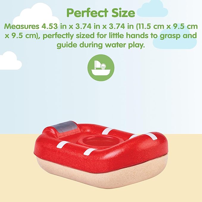 PlanToys® Wooden Whitewater Raft | Waterproof Bath and Water Play Toy | Montessori Toy for Imaginative Play, Coordination and Sensory Development | Eco Friendly Floating Toy