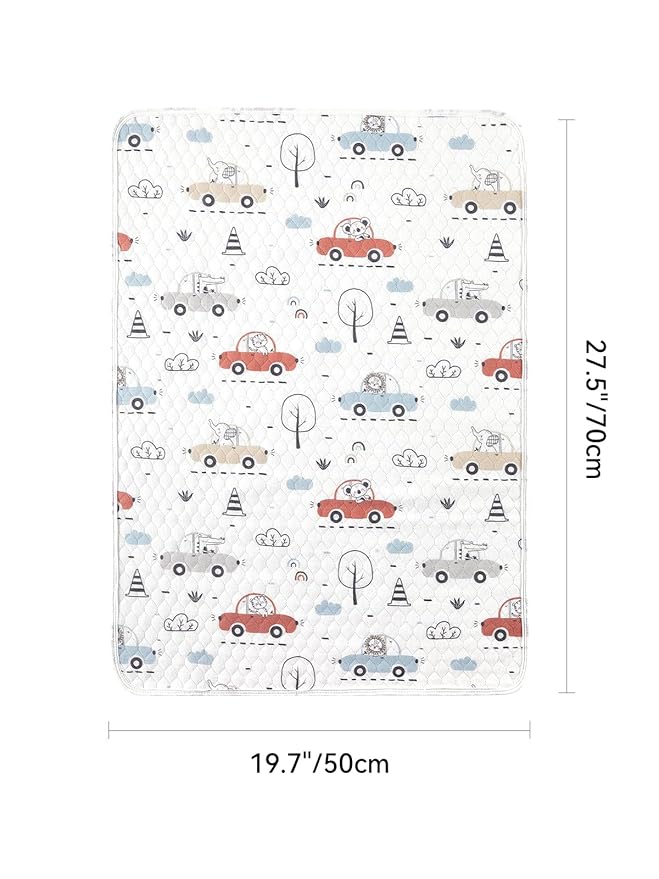 TILLYOU Waterproof Changing Pad Liner, 100% Cotton Washable and Reusable Cloth Diaper Liner, 19.7?�Ã?7.5?? 1 Pack, Cars