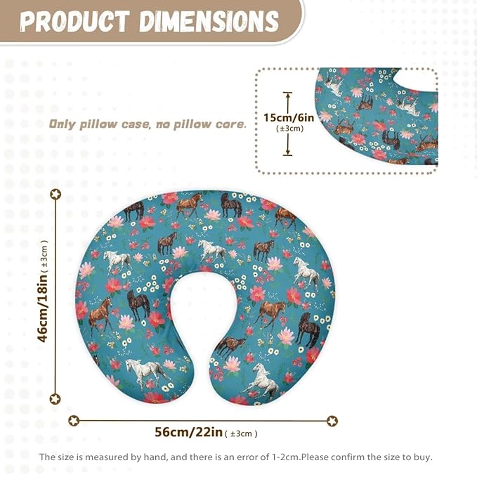 Horse and Red Floral Nursing Pillowcase Nursing Pillow Cover Cuddle Pillow Slipcover Detachable Nursing Pillow Protective Baby Feeding Baby Essentials