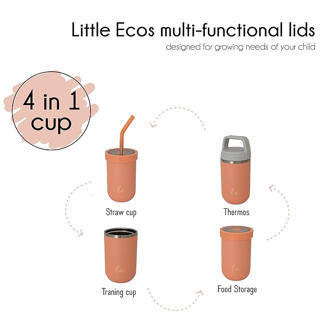 Double walled insulated stainless steel kids & toddler cups with straws and lids | Best Sippy cups with straw for boys 1+ year old | Holds 12oz capacity - On the Go Travel containers