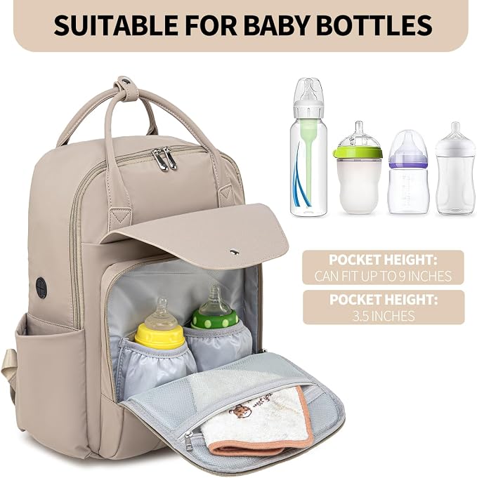 Baby Diaper Bag Backpack with Laptop Compartment 15.6 inch, Baby Essentials Travel Baby Bag Leather Backpack