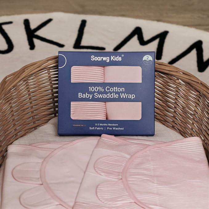 Organic Baby Swaddle Sleep Sacks, 2-Pack Swaddles for Newborns Baby Essentials, Infant 0-3 Months, 100% Cotton Soft & Snug Adjustable Wrap Nursery Swaddling Blankets Improves Sleep