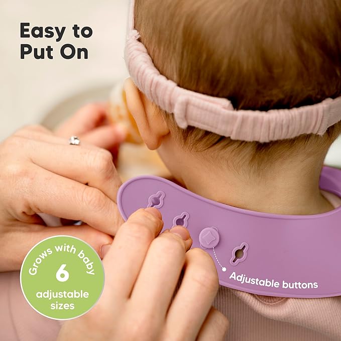 KeaBabies 2-Pack Silicone Bibs for Babies, Toddlers Girl, Boy ??Sturdy Food-Grade Baby Bibs for Eating, Large Food Catcher, Clean & Put On Easily, Waterproof Toddler Feeding Essentials (Amethyst)