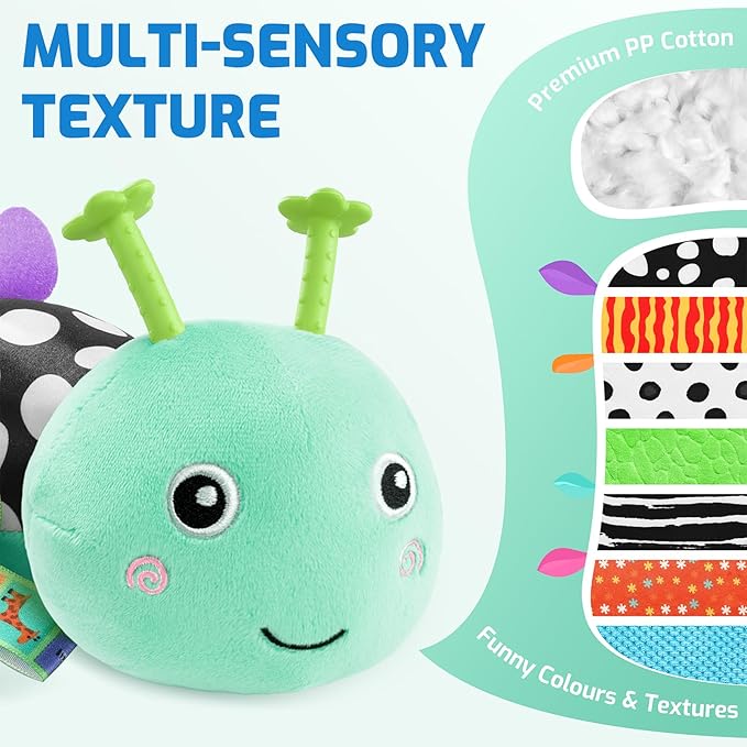 Sumobaby Baby Toys 0-6 6-12 Months, Music Caterpillar Plush Toy with Baby Mirror, Pull String&Crinkle Rattle,Infant Teething Toys,Tummy Time for 0-3-6-12 Month Boys Girls Newborn Gifts (Blue-Leaf)