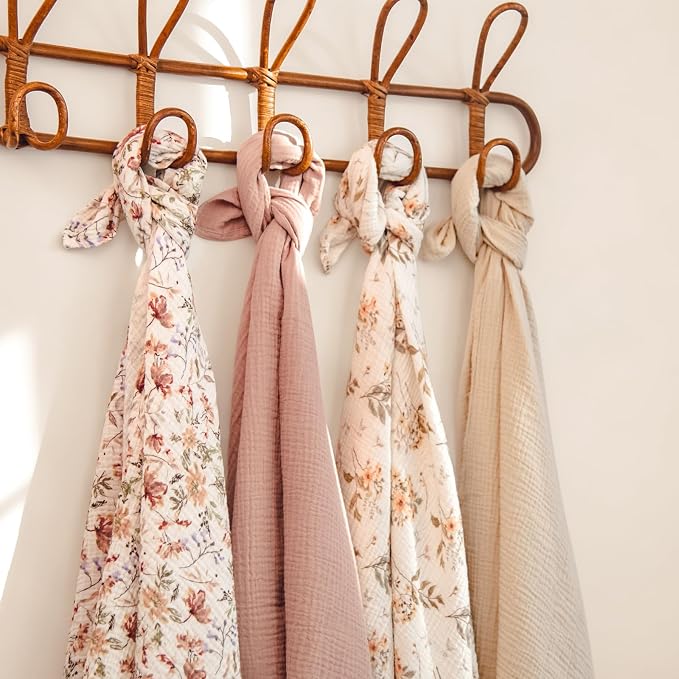 lulumoon Muslin Swaddle Blankets for Baby: Lightweight & Breathable Receiving Blankets for Hospital - Neutral Registry Gift for Newborn 3pack (WhitePinkFlower)