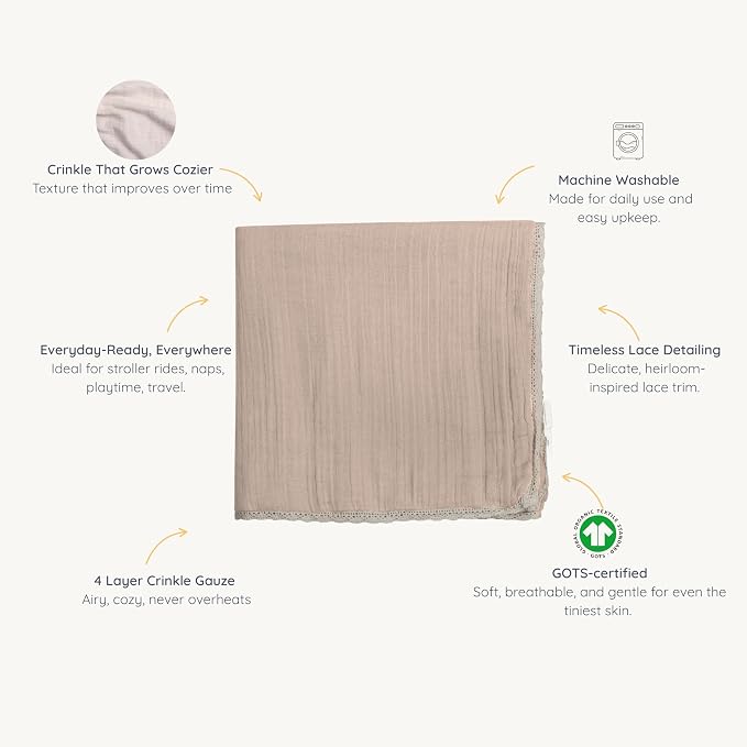 MakeMake Organics GOTS Certified Organic Cotton Muslin Soft Breathable Lightweight Swaddle and Comfort Organic Baby Blanket for Toddler Baby Boys and Girls - Pecan, 30" x 40"