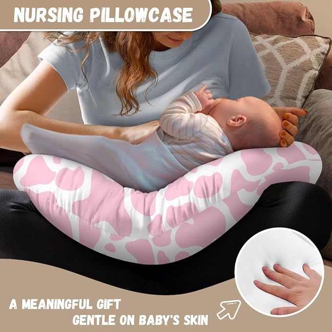 Pink Cow Nursing Pillow Slipcover Sleeve, Breathable & Skin-Friendly Nursing Pillow Cover for Breastfeeding Mom, Pillow Not Included
