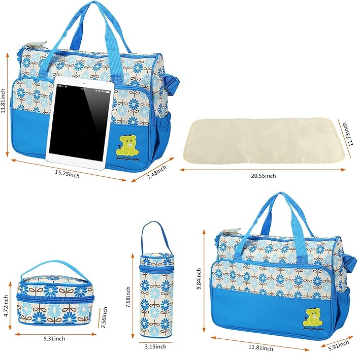 5-Pack Mummy Diaper Shoulder Bag Set w/Changing Pad ??Large Water-Resistant Nappy Bag with Insulated Pockets