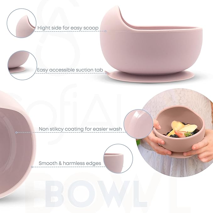 BPA-Free Non-Toxic Silicone Baby Feeding Set ??Suction Plate, Bowl, Bib & Cup ??11-Piece Baby Led Weaning Set for Ages 6-18 Months ??Eco Gift Bag (Rose Pink)