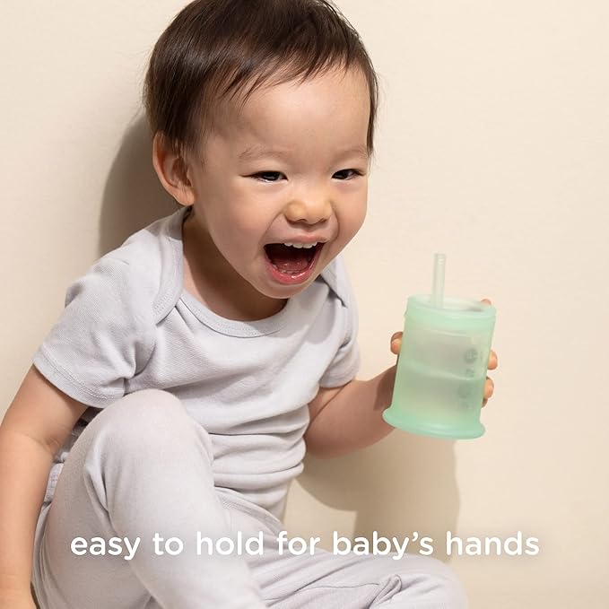 Olababy Silicone Training Cup with Straw Lid | Babies Water Drinking Cup | 6+ Mo Infant To 12-18 Months Toddler | Sippy Cup For Kids & Smoothie Cup | Baby Led Weaning (Lilac, 5 oz)