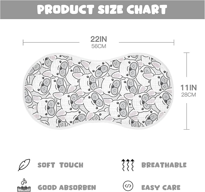 vvfelixl Burp Cloths Dog French Bulldog for Baby Boy Girls Baby Washcloths Burp Rags 1 Pack White
