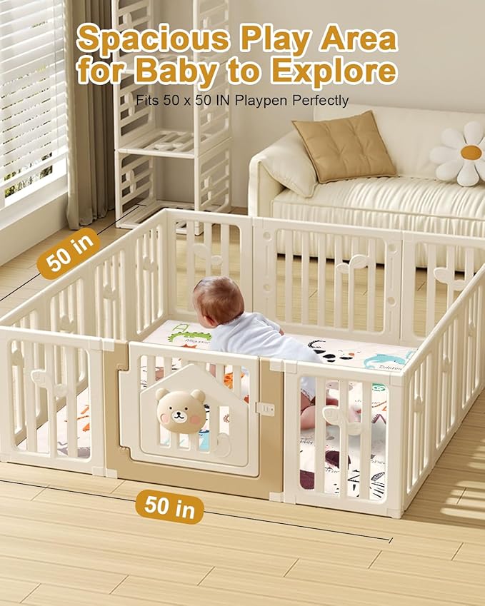 TINYHARBO Premium Foam Baby Play Mat 50" x 50" ??Removable & Machine Washable Cover, Extra Thick Padding Playpen Mat, Non-Slip Crawling Mat, Easy to Clean for Infants, Toddlers & Babies