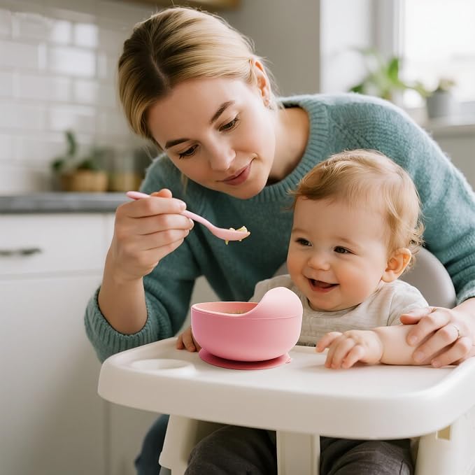 10-Piece Silicone Baby Feeding Set – BPA-Free, Spill-Proof Suction Plate, Bowl, Bib, Snack Cup & Utensils | Dishwasher Safe, Baby Gift Ready (Light Pink)