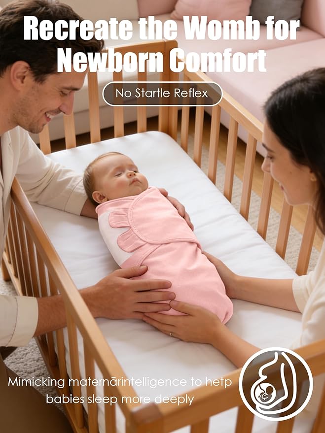 Newborn Swaddle Blanket Wrap 0-6 Months (3-Pack) - Adjustable Infant Sleep Sack, 100% Cotton Anti-Startle Soothing Sack, Soft Breathable Nursery Bedding - Boho Rainbow