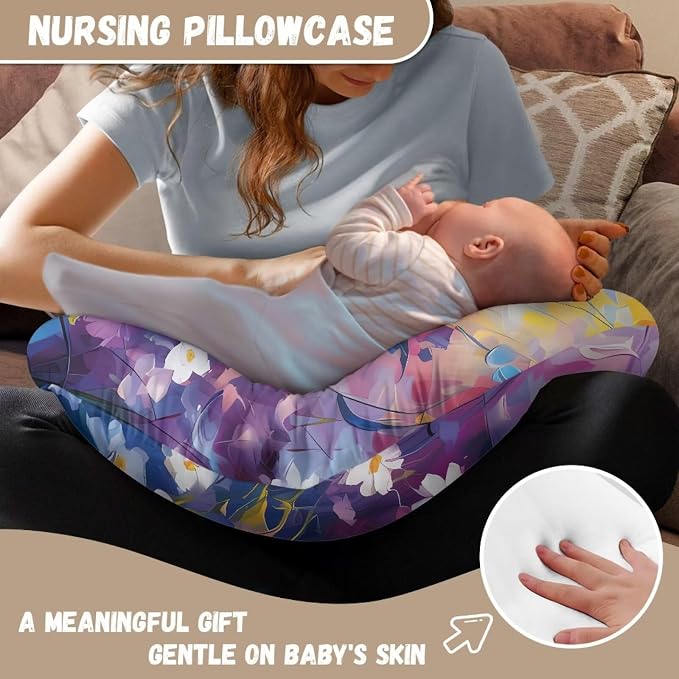 Floral 2 Nursing Pillow Case for Newborn Support for Breastfeeding, Bottle Feeding & Bonding Feeding Pillow Cover Stretchy Comfortable Pillow Slipcover Cover Only