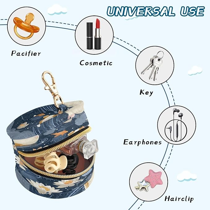 Pacifier Holder with Clip Pacifier Case for Diaper Bag Round Baby Pacifier Pouch Box Bag Portable Guinea Pigs Lotus Flowers Water Blue